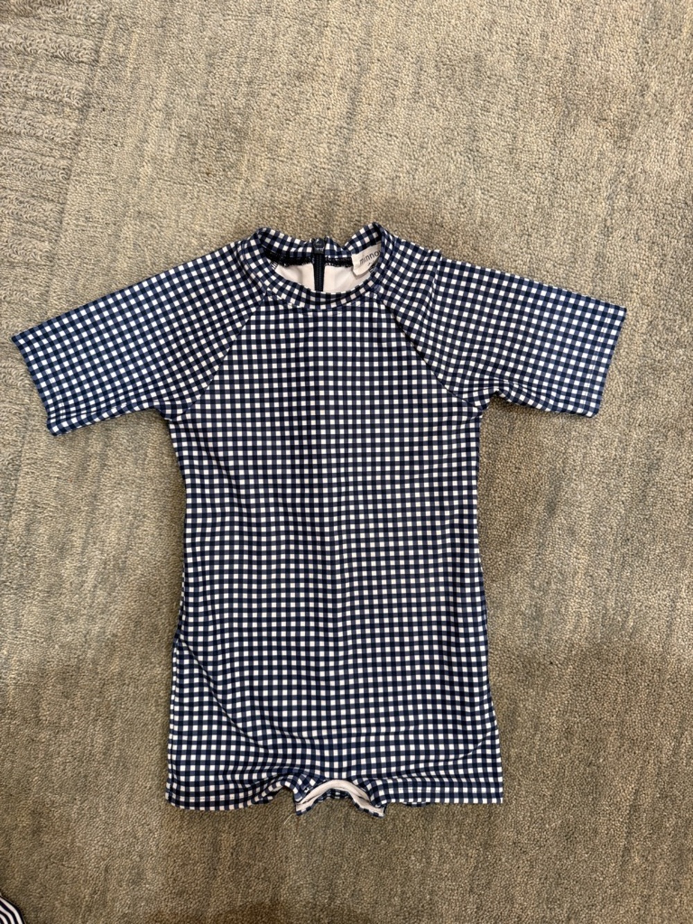 Minnow Unisex Navy Gingham Rashguard One Piece 2T